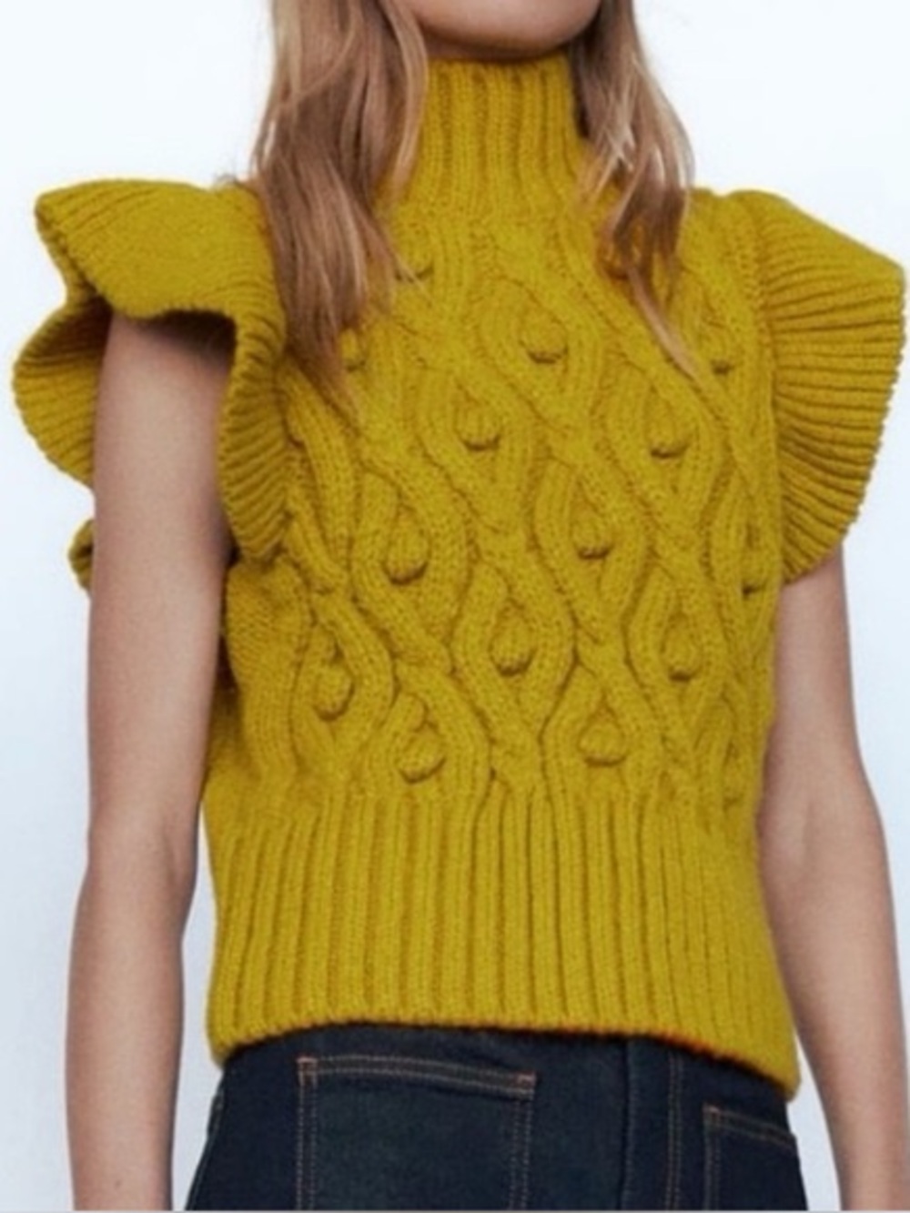 NEW Zara Pompom Knit Ruffle Vest Sweater | Size: Small